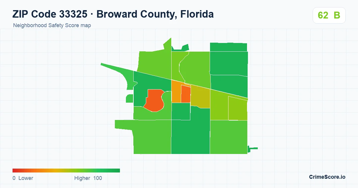 ZIP Code 33325 in Broward County, Florida neighborhood Safety Score map