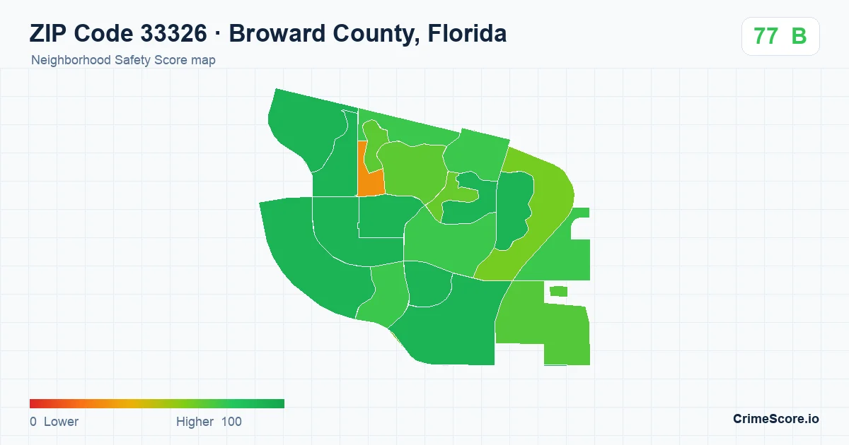 ZIP Code 33326 in Broward County, Florida neighborhood Safety Score map