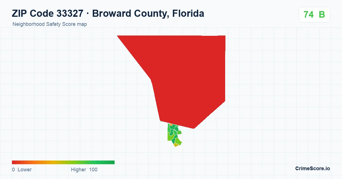 ZIP Code 33327 in Broward County, Florida neighborhood Safety Score map