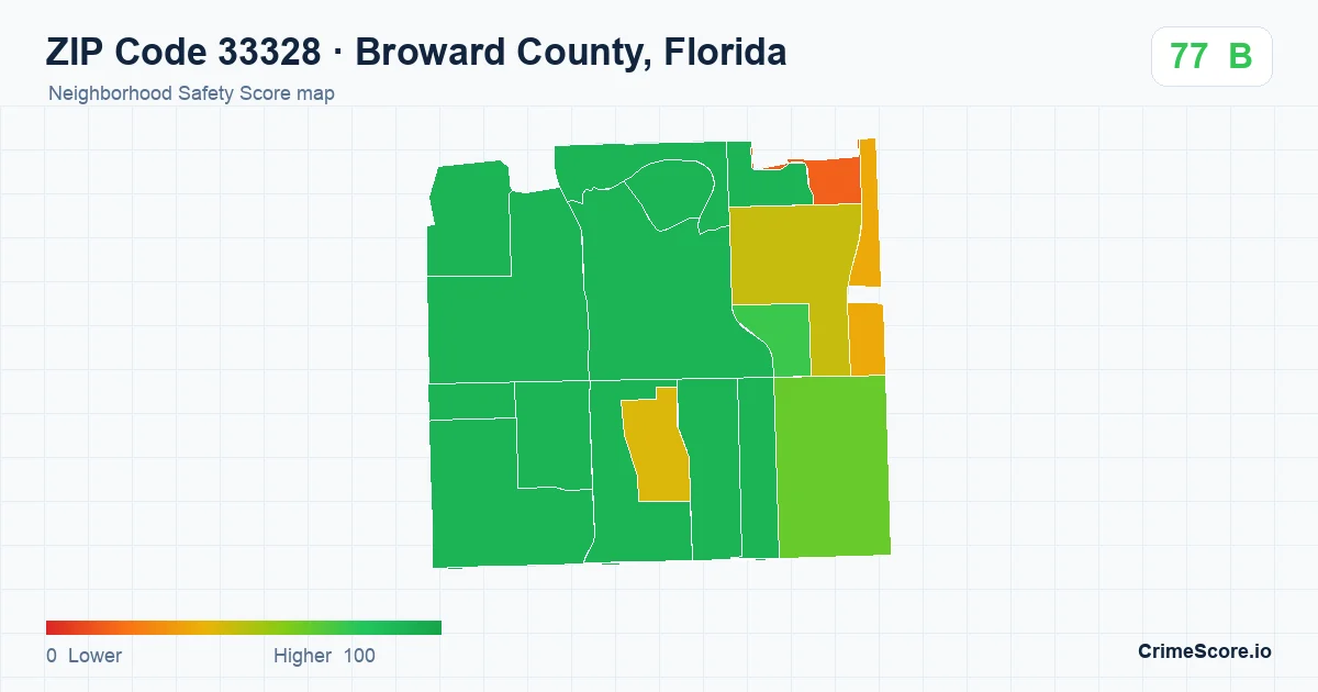 ZIP Code 33328 in Broward County, Florida neighborhood Safety Score map