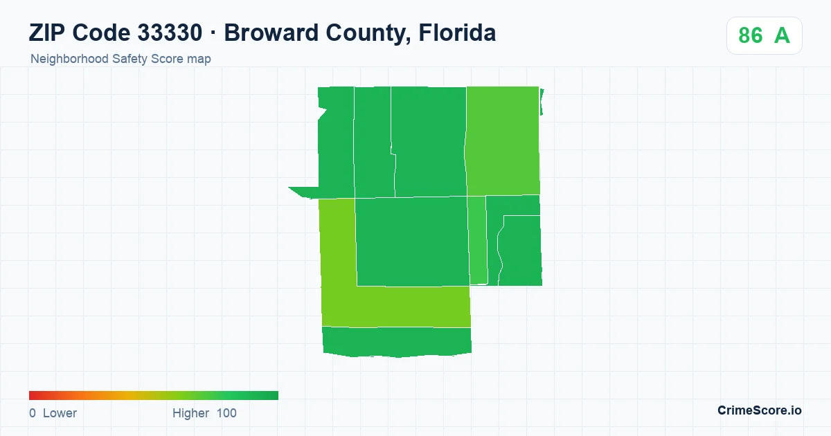 ZIP Code 33330 in Broward County, Florida neighborhood Safety Score map