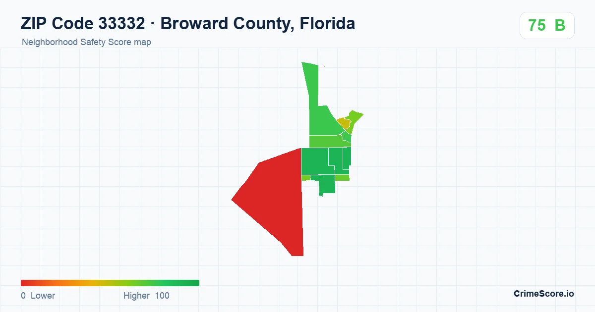 ZIP Code 33332 in Broward County, Florida neighborhood Safety Score map