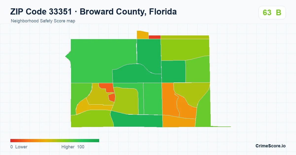 ZIP Code 33351 in Broward County, Florida neighborhood Safety Score map