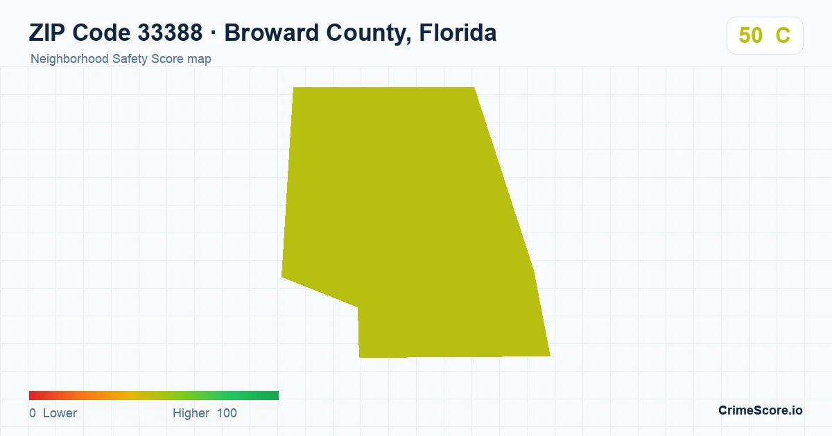 ZIP Code 33388 in Broward County, Florida neighborhood Safety Score map