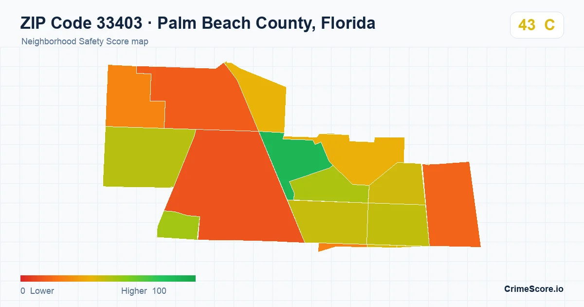 ZIP Code 33403 in Palm Beach County, Florida neighborhood Safety Score map