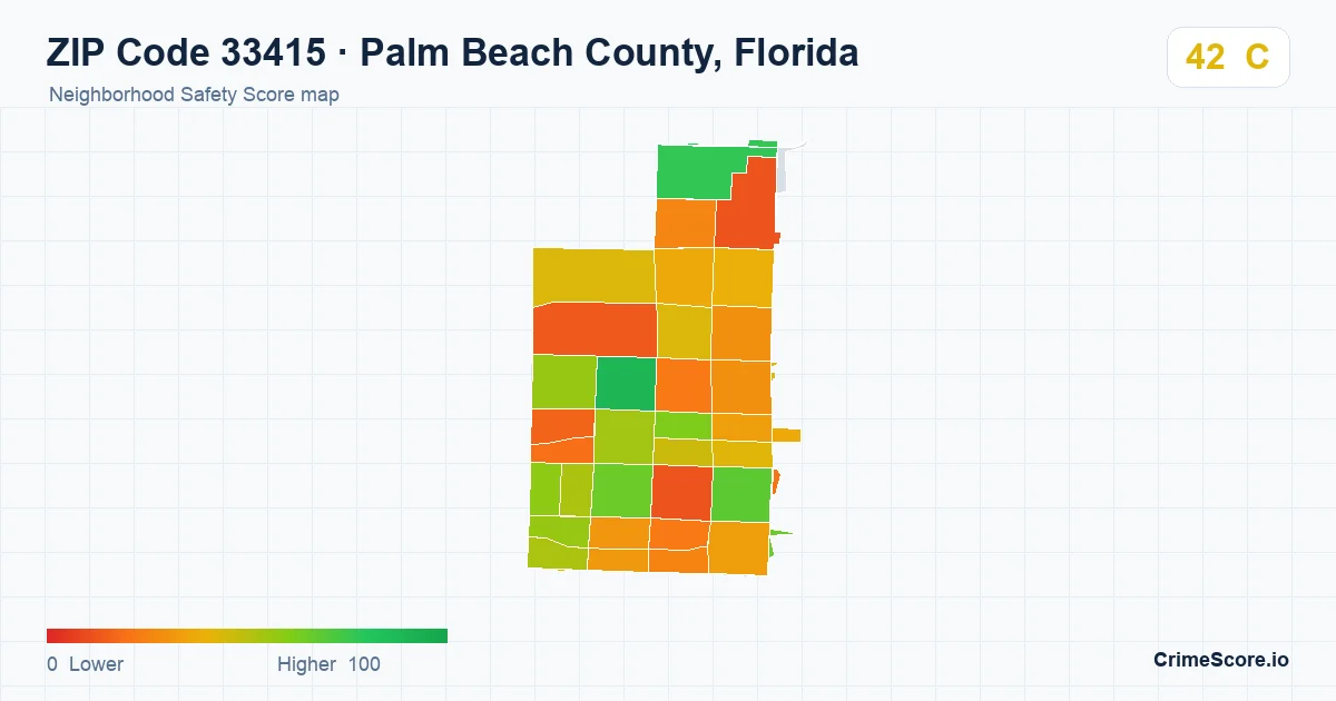 ZIP Code 33415 in Palm Beach County, Florida neighborhood Safety Score map