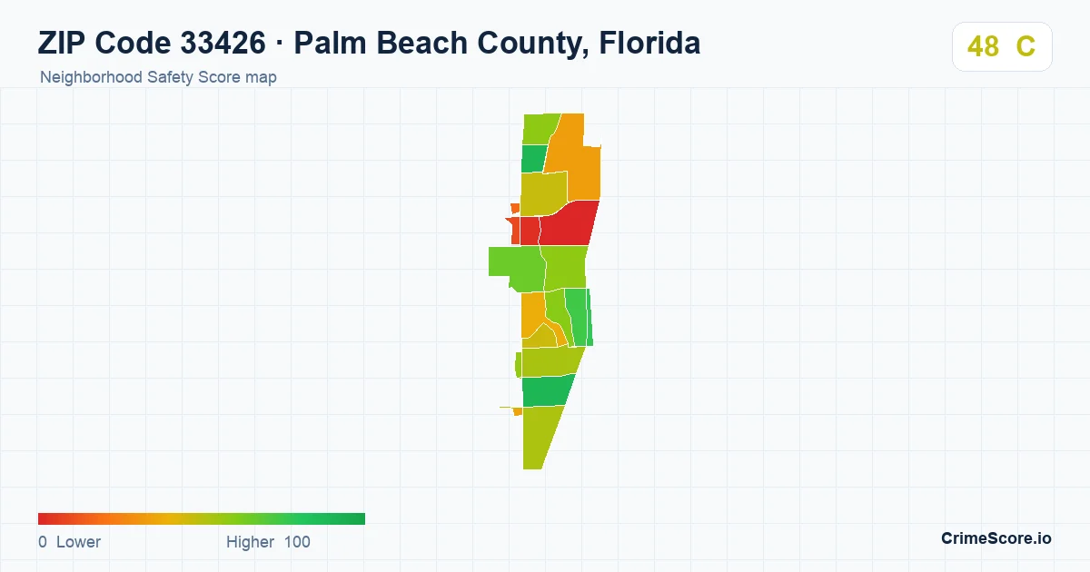 ZIP Code 33426 in Palm Beach County, Florida neighborhood Safety Score map