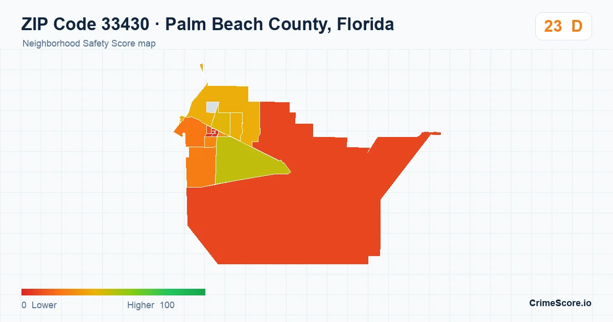 ZIP Code 33430 in Palm Beach County, Florida neighborhood Safety Score map