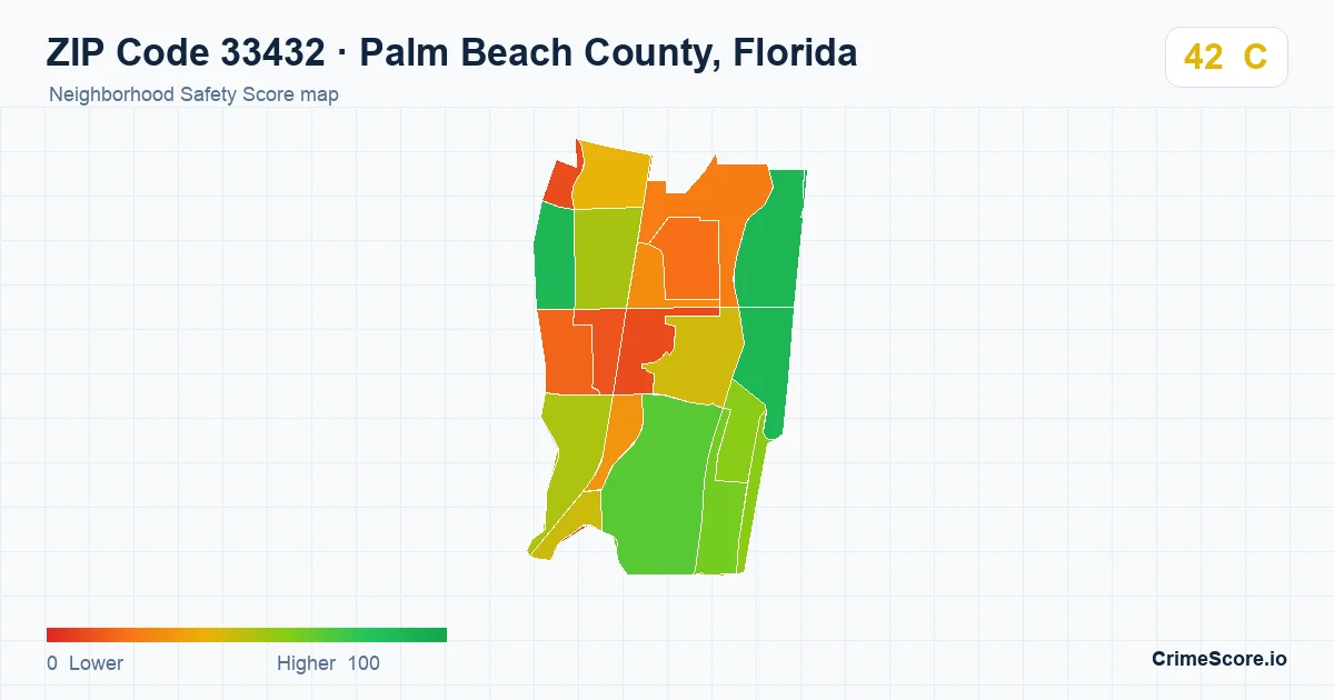 ZIP Code 33432 in Palm Beach County, Florida neighborhood Safety Score map