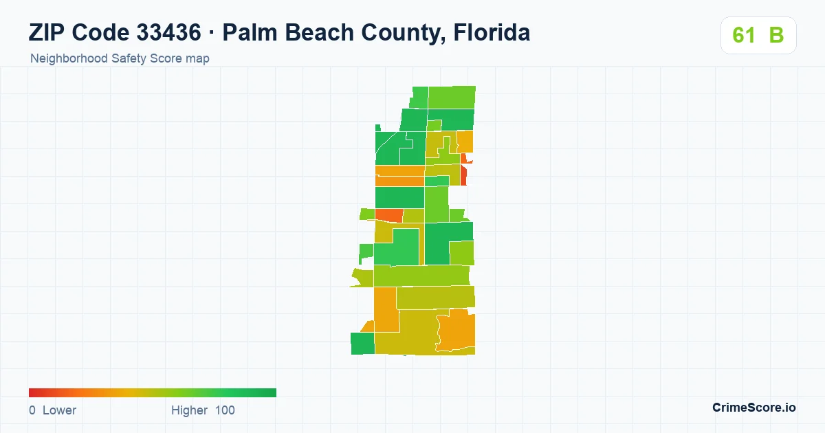 ZIP Code 33436 in Palm Beach County, Florida neighborhood Safety Score map