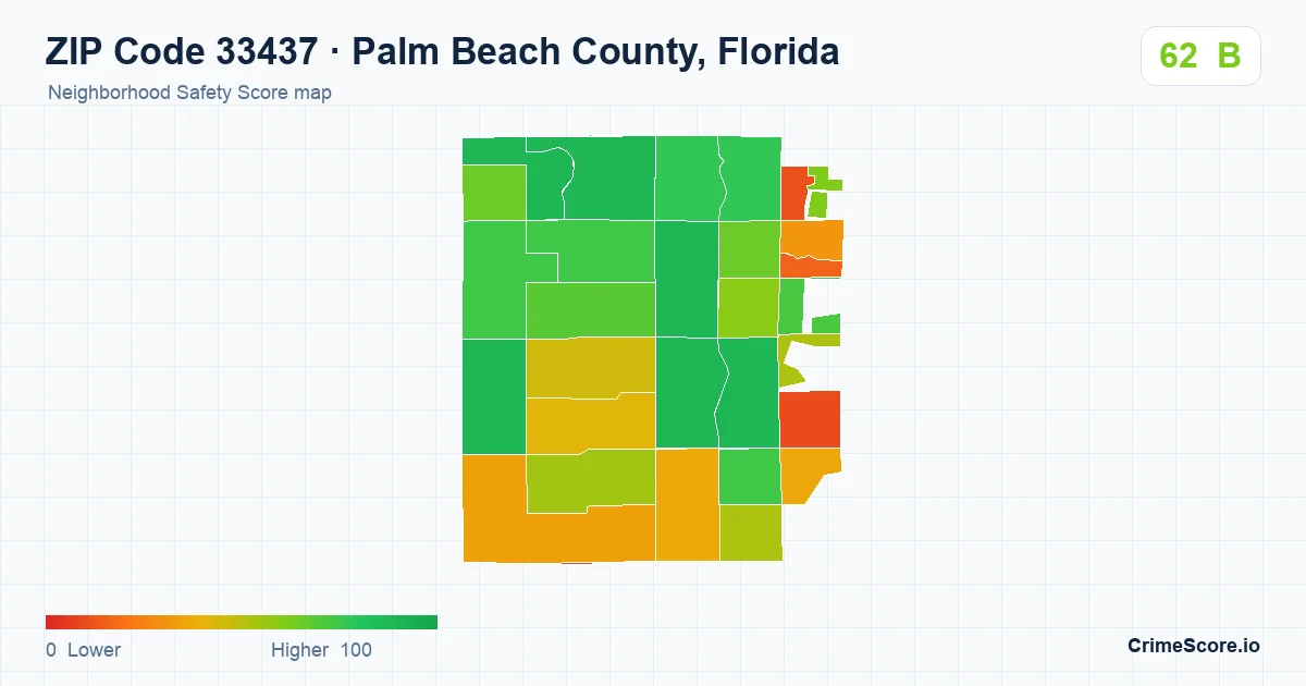 ZIP Code 33437 in Palm Beach County, Florida neighborhood Safety Score map