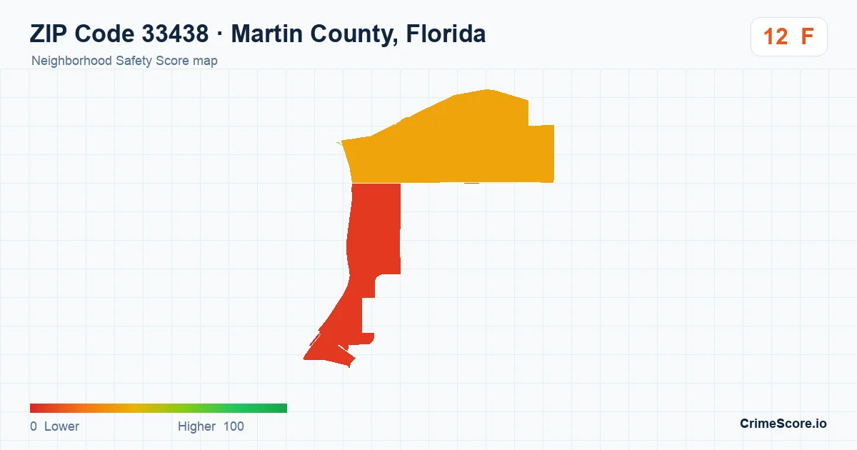 ZIP Code 33438 in Martin County, Florida neighborhood Safety Score map
