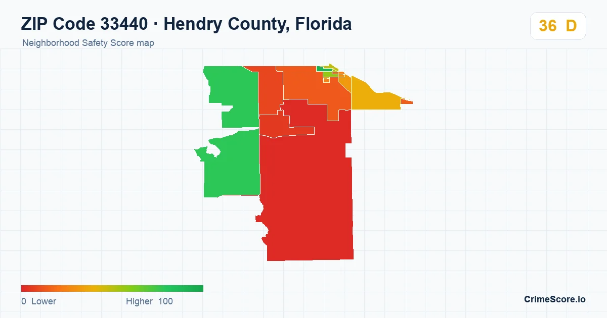 ZIP Code 33440 in Hendry County, Florida neighborhood Safety Score map