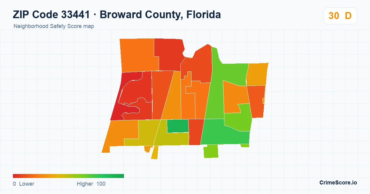 ZIP Code 33441 in Broward County, Florida neighborhood Safety Score map
