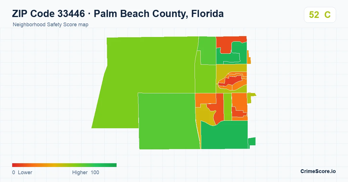 ZIP Code 33446 in Palm Beach County, Florida neighborhood Safety Score map