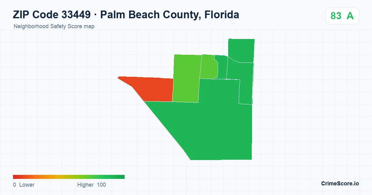 ZIP Code 33449 in Palm Beach County, Florida neighborhood Safety Score map