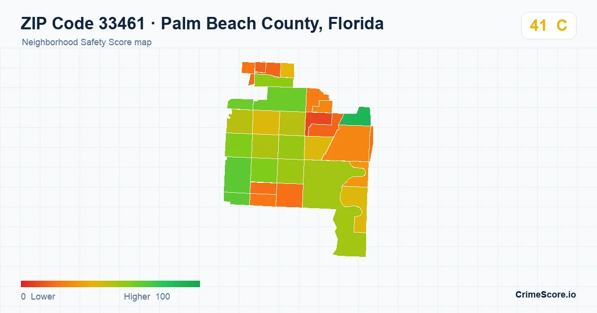 ZIP Code 33461 in Palm Beach County, Florida neighborhood Safety Score map