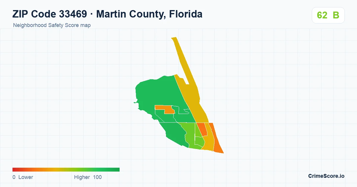 ZIP Code 33469 in Martin County, Florida neighborhood Safety Score map