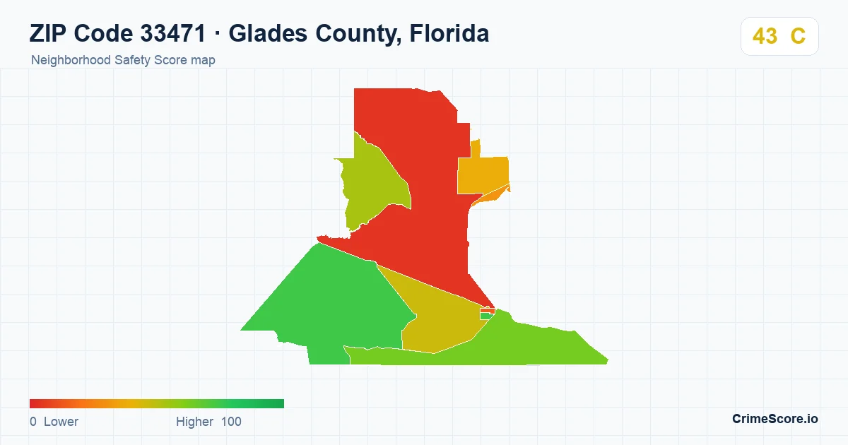 ZIP Code 33471 in Glades County, Florida neighborhood Safety Score map