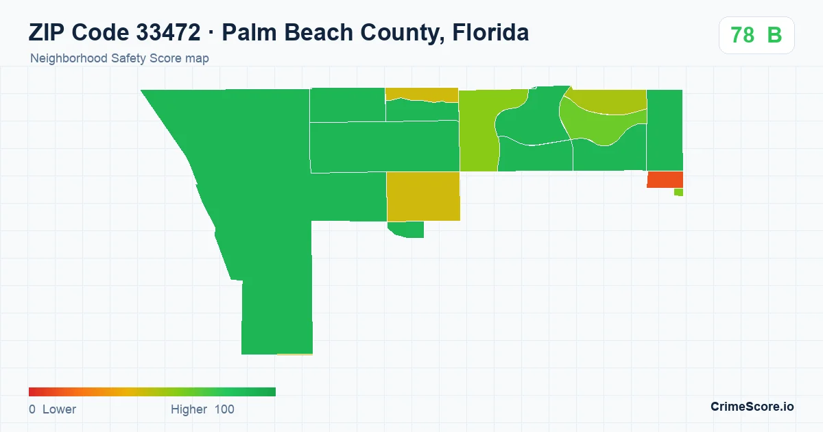 ZIP Code 33472 in Palm Beach County, Florida neighborhood Safety Score map