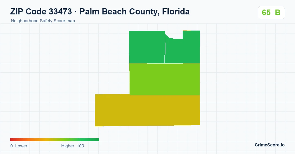 ZIP Code 33473 in Palm Beach County, Florida neighborhood Safety Score map