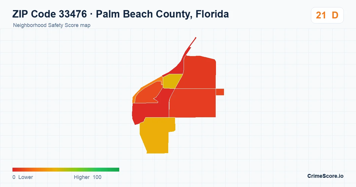 ZIP Code 33476 in Palm Beach County, Florida neighborhood Safety Score map