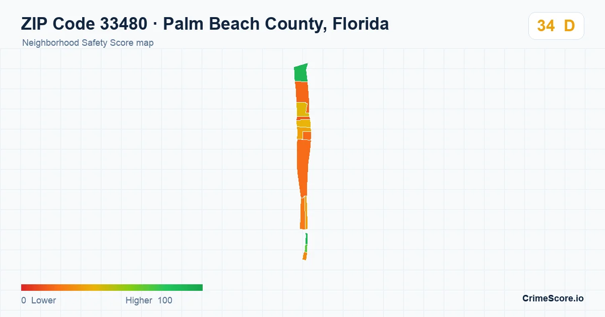 ZIP Code 33480 in Palm Beach County, Florida neighborhood Safety Score map