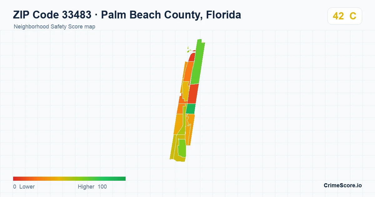 ZIP Code 33483 in Palm Beach County, Florida neighborhood Safety Score map