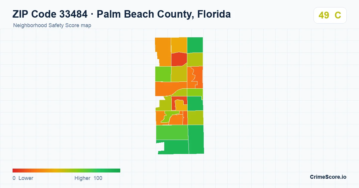 ZIP Code 33484 in Palm Beach County, Florida neighborhood Safety Score map