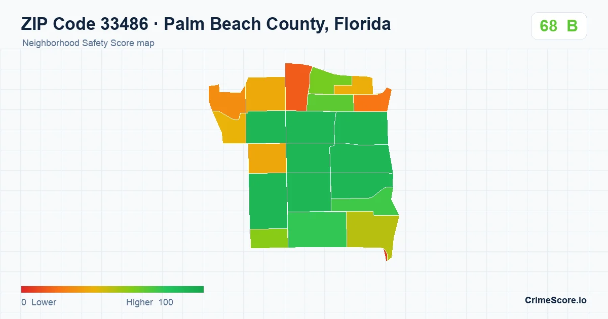 ZIP Code 33486 in Palm Beach County, Florida neighborhood Safety Score map
