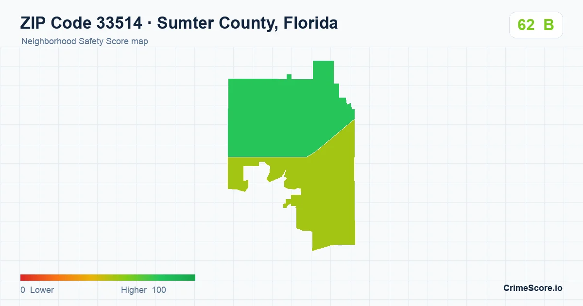 ZIP Code 33514 in Sumter County, Florida neighborhood Safety Score map