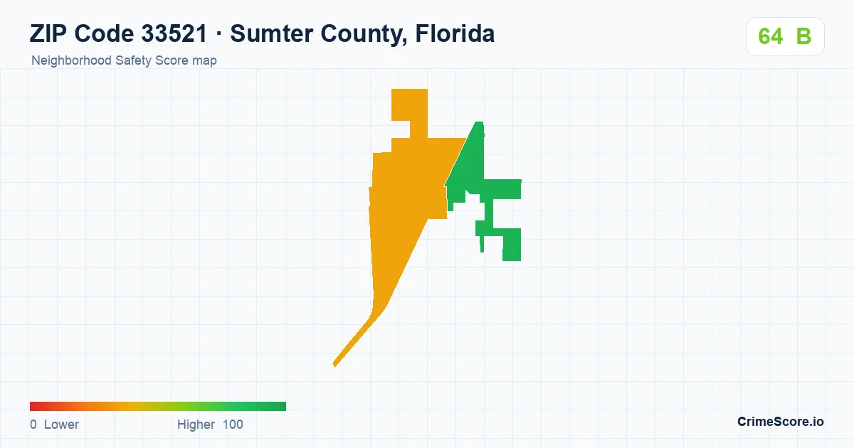 ZIP Code 33521 in Sumter County, Florida neighborhood Safety Score map