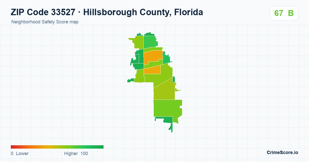 ZIP Code 33527 in Hillsborough County, Florida neighborhood Safety Score map