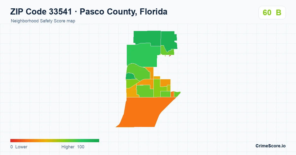 ZIP Code 33541 in Pasco County, Florida neighborhood Safety Score map