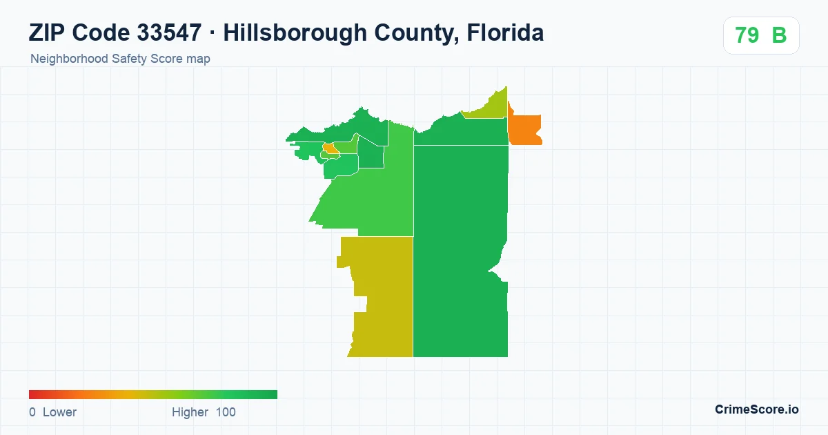 ZIP Code 33547 in Hillsborough County, Florida neighborhood Safety Score map