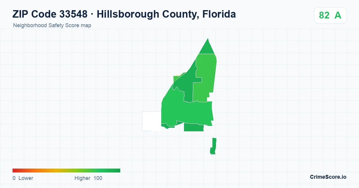 ZIP Code 33548 in Hillsborough County, Florida neighborhood Safety Score map