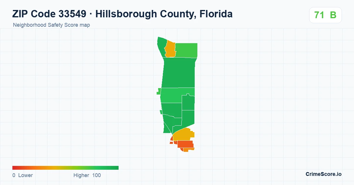 ZIP Code 33549 in Hillsborough County, Florida neighborhood Safety Score map