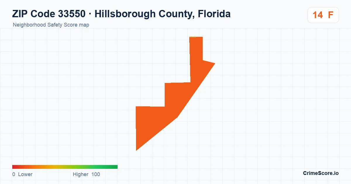 ZIP Code 33550 in Hillsborough County, Florida neighborhood Safety Score map