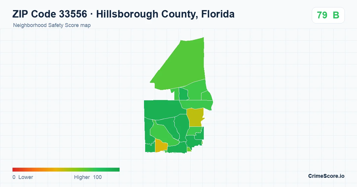 ZIP Code 33556 in Hillsborough County, Florida neighborhood Safety Score map