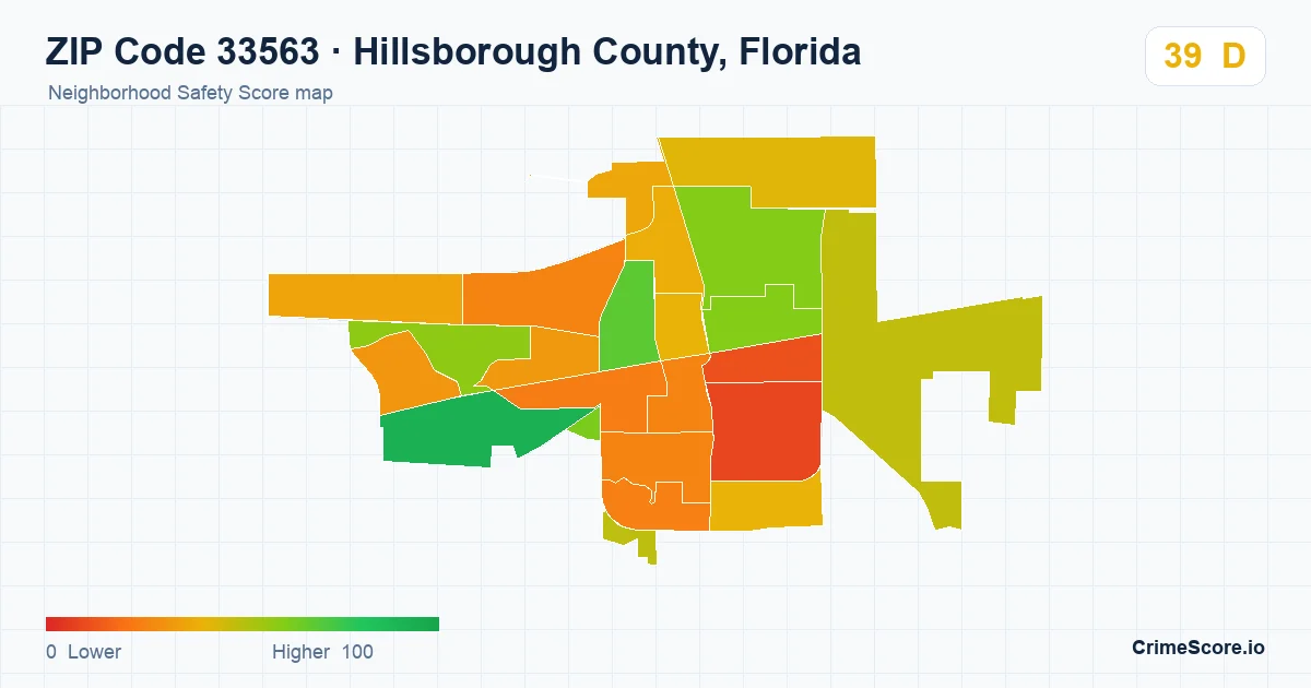 ZIP Code 33563 in Hillsborough County, Florida neighborhood Safety Score map