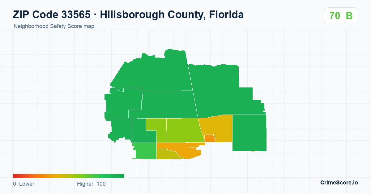 ZIP Code 33565 in Hillsborough County, Florida neighborhood Safety Score map
