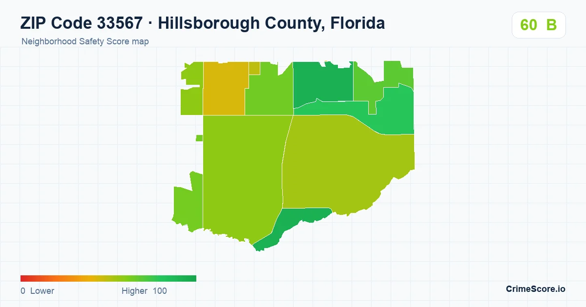 ZIP Code 33567 in Hillsborough County, Florida neighborhood Safety Score map