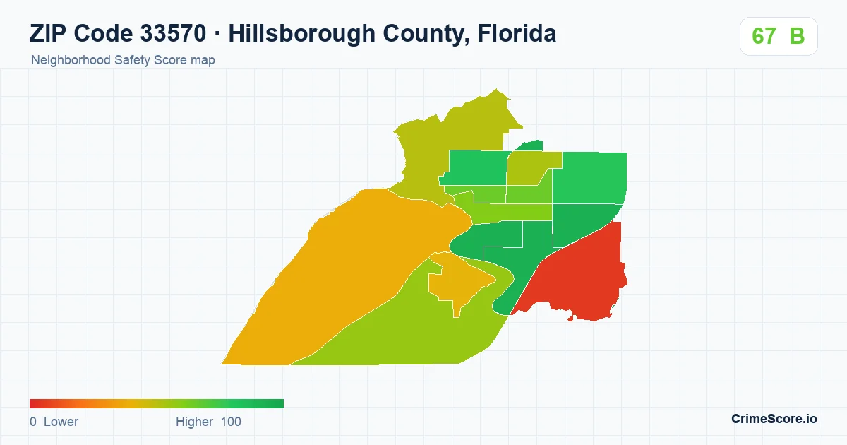 ZIP Code 33570 in Hillsborough County, Florida neighborhood Safety Score map