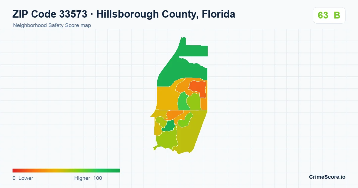 ZIP Code 33573 in Hillsborough County, Florida neighborhood Safety Score map