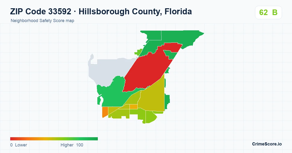 ZIP Code 33592 in Hillsborough County, Florida neighborhood Safety Score map