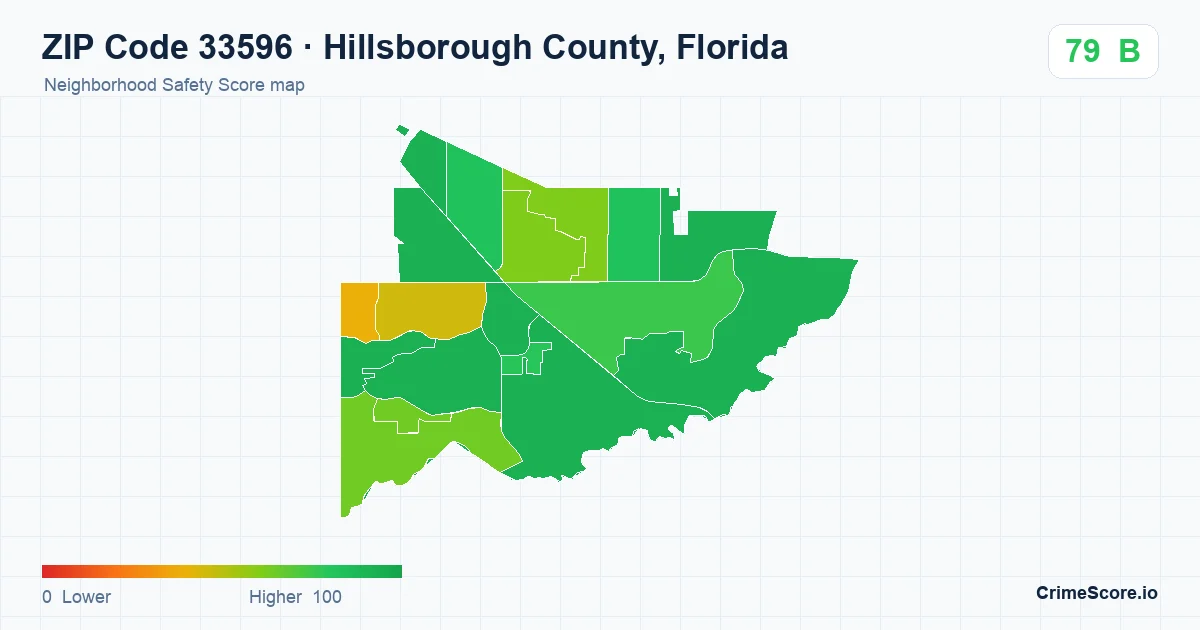 ZIP Code 33596 in Hillsborough County, Florida neighborhood Safety Score map