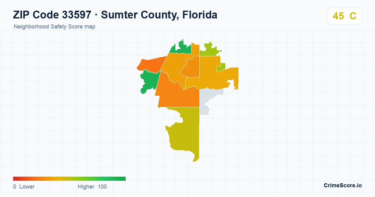 ZIP Code 33597 in Sumter County, Florida neighborhood Safety Score map