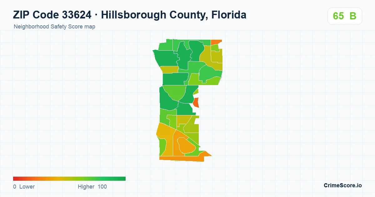 ZIP Code 33624 in Hillsborough County, Florida neighborhood Safety Score map