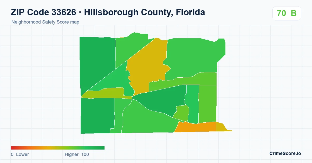 ZIP Code 33626 in Hillsborough County, Florida neighborhood Safety Score map