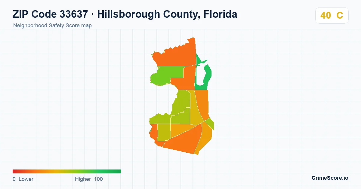 ZIP Code 33637 in Hillsborough County, Florida neighborhood Safety Score map